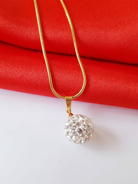 RESTOK Kalung Fashion Bola Permata Gold &amp; Silver Titanium Jewelry