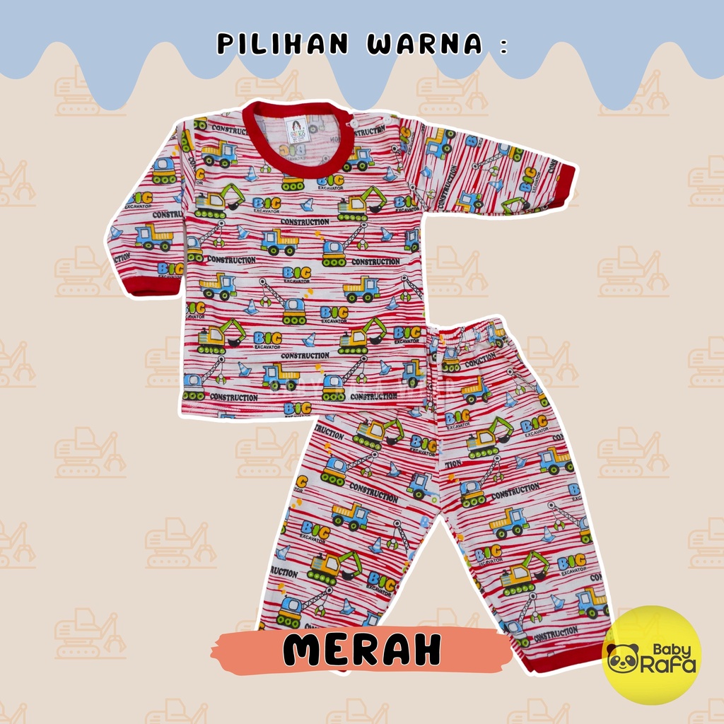 Setelan Baju Bayi Panjang 3 - 18 Bulan, Piyama Bayi Merk YEIKO - BIG EXCAVATOR CONSTRUCTION-3