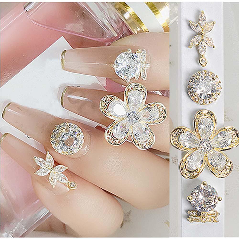 AUGUSTINA Agustina Kuku Rhinestones 3D Mewah Charms Bunga Logam Zirkon Kristal Nail Art Dekorasi