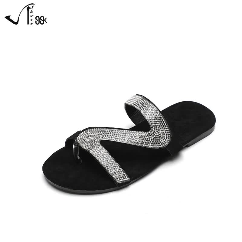 Korean Crystal Bling Slide Sandal Flat Slippers /Sandal Pantai Flat Wanita 5232 (36-40)