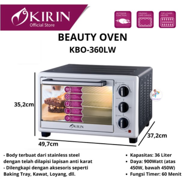 Kirin Oven Listrik 36 Liter 36L Low Watt 450W KBO-360LW KBO 360LW