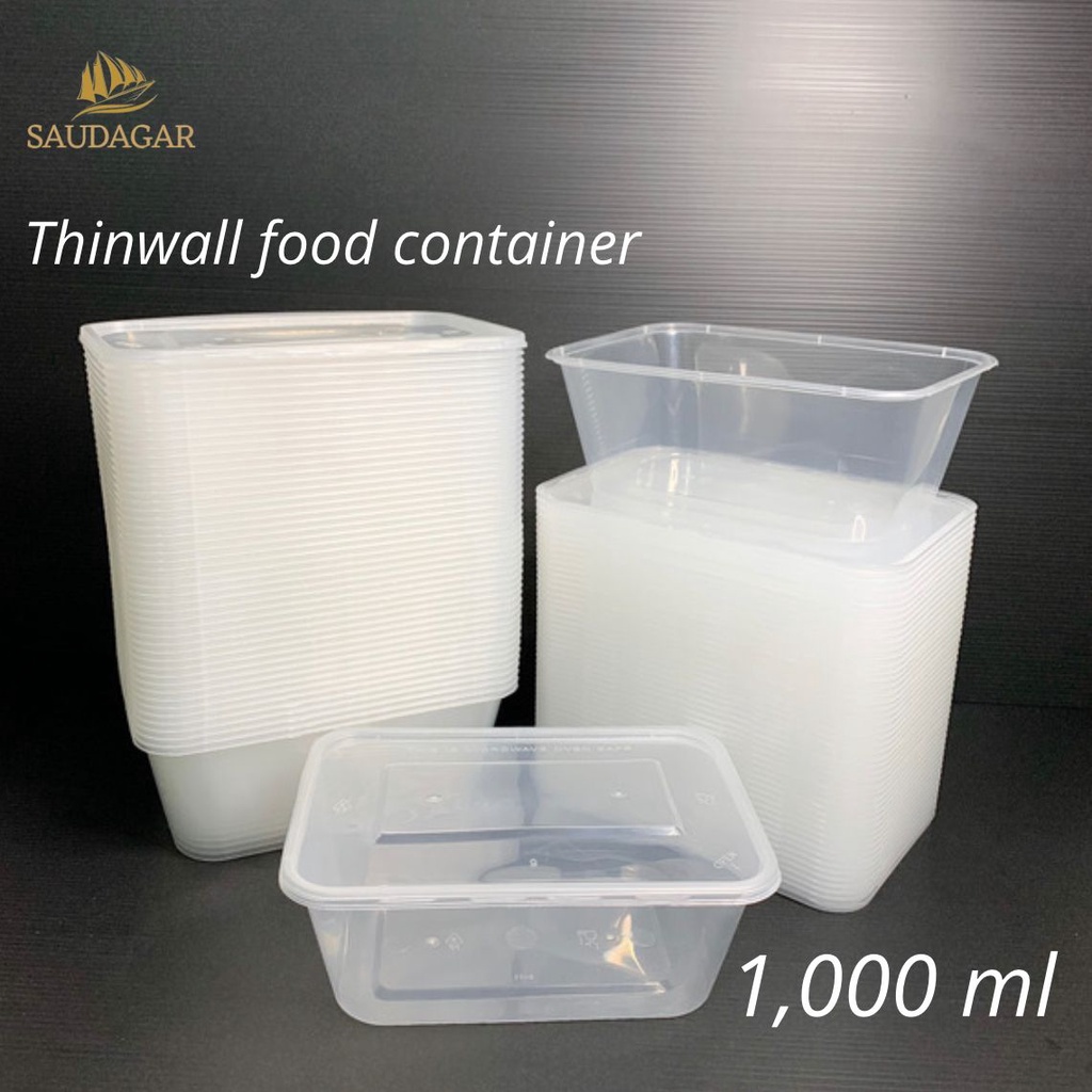 Kotak makan plastik / thinwall persegi panjang 1000ml per pack isi 25 pcs