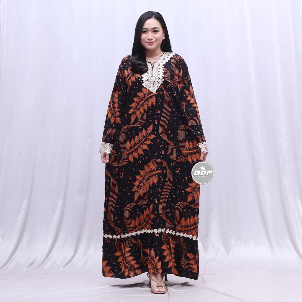 Dianputri - Daster Arab Zeema | Rayon Super Grade A | Resleting Depan Busui | Renda Milo Ori-selerai hitam