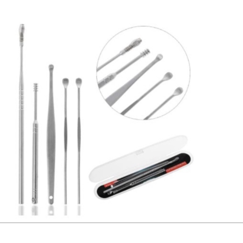 Alat Pembersih Telinga Set 5in1 Stainless - Korek kuping set Stainless - Korek kuping stainles