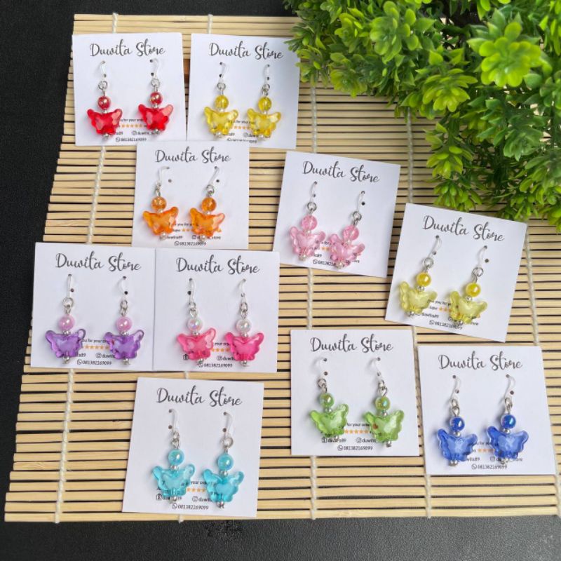 HANDMADE ANTING ANAK/DEWASA KAITAN PLASTIK MOTIF KUPU2 BENING