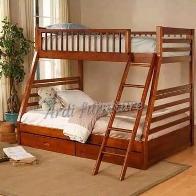 Tempat tidur anak susun dipan untuk anak ranjang tingkat kayu jati mebel jepara free ongkir