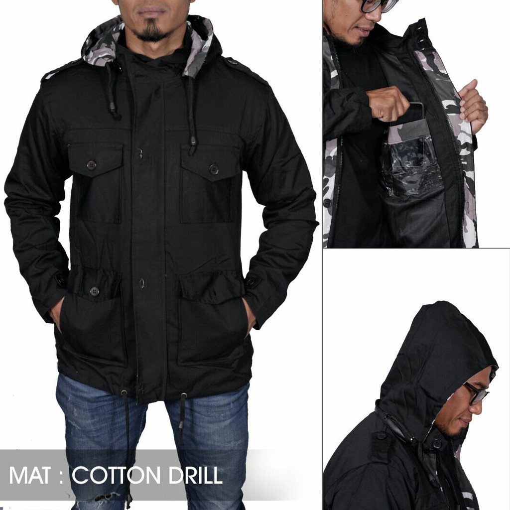 Jaket Parka Pria Black Army