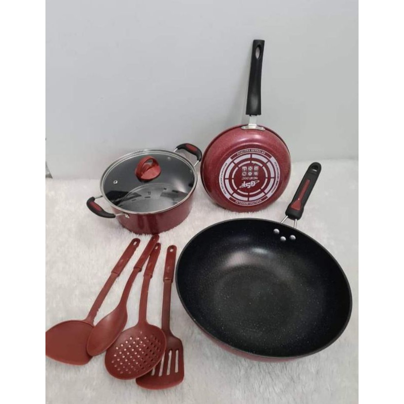 panci set gsf teflon series G-2529 8 pcs spatula &amp; G-2429 4 pcs non spatula G-2629 spatula 6set