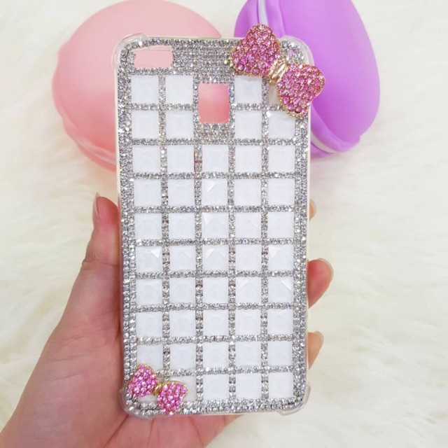 Bling Putih Garis Case  Oppo F9 handmade Blingcase all type Bling diamon