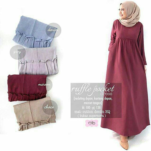 Ruffle Pocket Dress. DRESS MUSLIM, baju wanita, baju gamis, dress, gamis, Baju gamis, fashion wanita