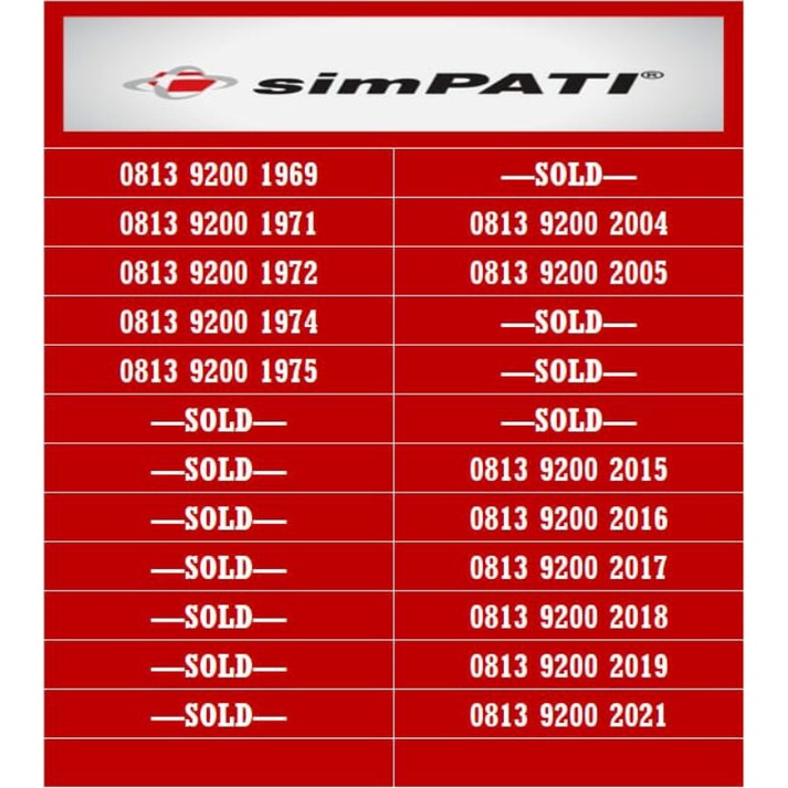 Nomor cantik simpati 4G murah 081x 9200 1969 (nocan, perdana, telkomsel, 081x 9200 1971 1972,1974,19