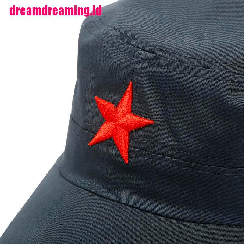 1pc Topi Flat Top Adjustable Motif Bintang Merah Bahan Katun Untuk Unisex