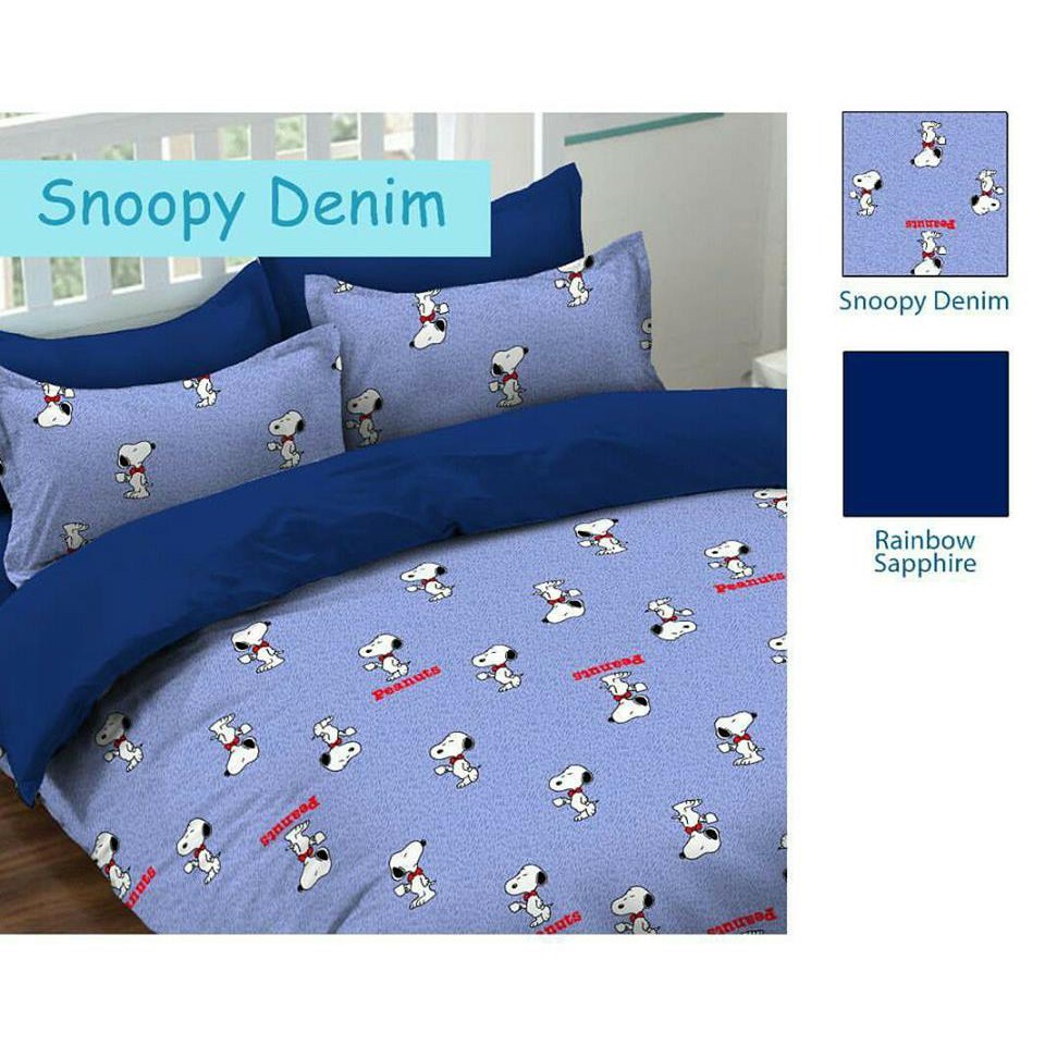 Vhepra Sprei Katun Motif Snoopy Denim Biru Muda