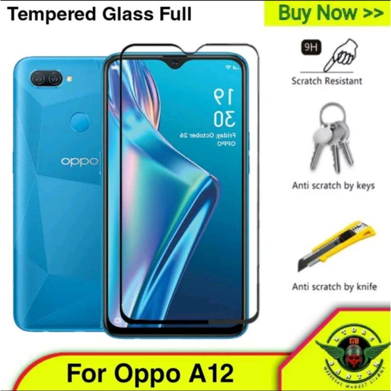 TAMPERED GLASS TG ANTI GORES WARNA OPPO A12 A7 A5S  FULL LAYAR