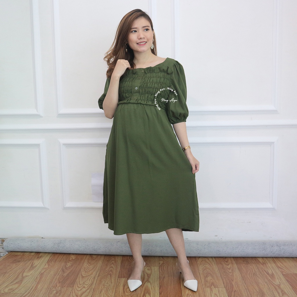Mama Hamil Gwen Dress Wanita Hamil Menyusui Murah Modern Casual Dress Katun - DRO 209-1