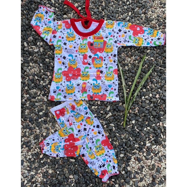 baju bayi perempuan motif hello viori (PPC001)setelan 3-18 bulan (RG026)