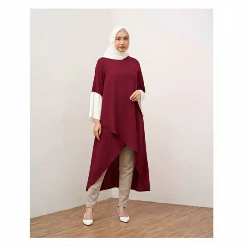 Kanza Pleated Tunik Maroon By Geulis.id / Geulis Marun