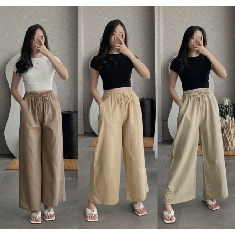 Highwaist Kulot Linen Crinkle premium// Kulot Linen Premium Crinkle Tali Pinggang Kancing Bawah / Ku