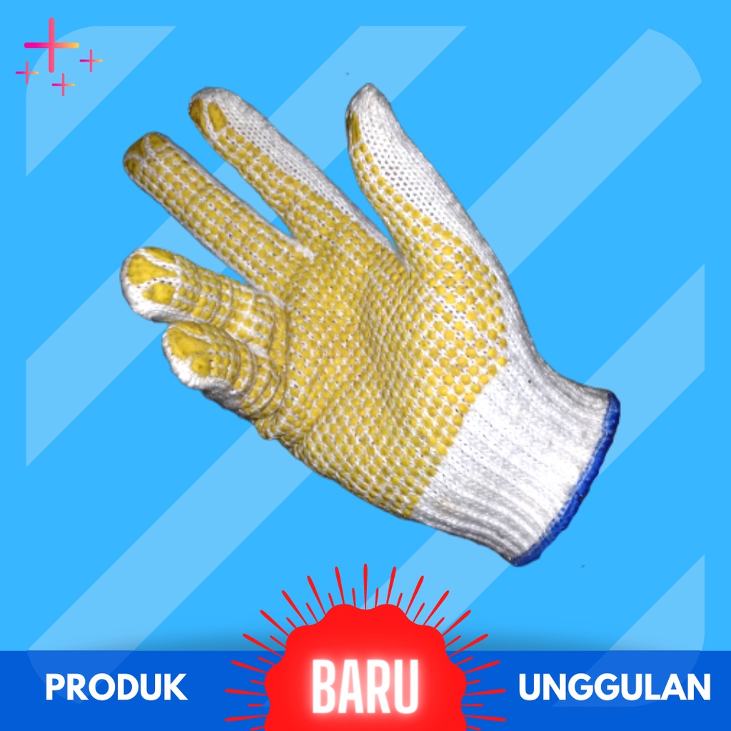 SARUNG TANGAN RAJUT KATUN BINTIK-BINTIK/DOTTING/POLKADOT WARNA HITAM, KUNING LUSINAN