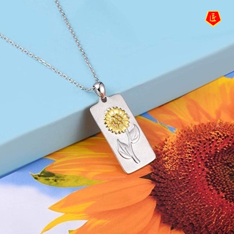 [Ready Stock]Sunflower Two-Tone Pendant Necklace European And American Simple All-Match