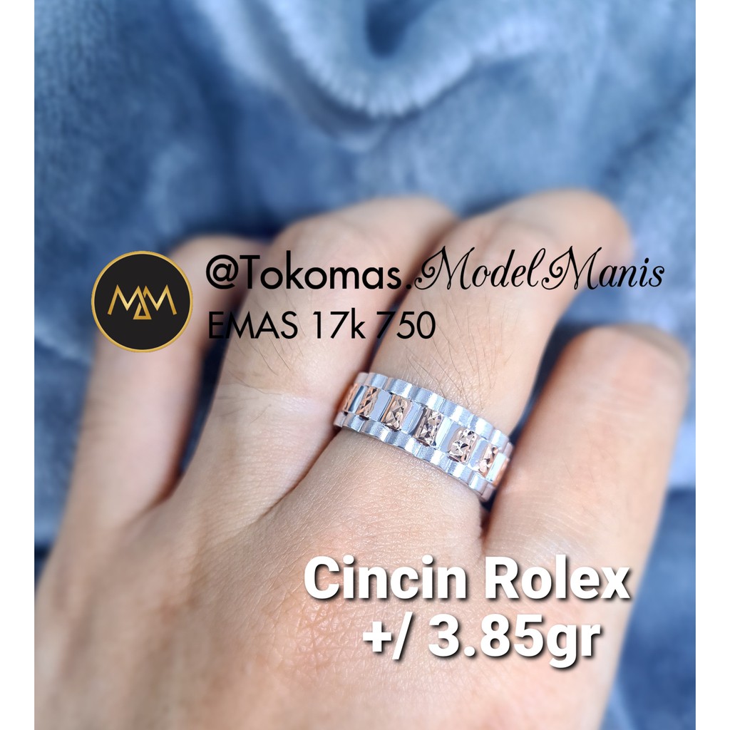 Cincin rolex emas putih kombinasi rosegold 750 kadar 17K