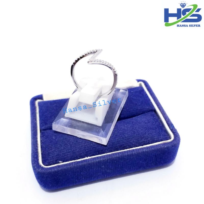 Cincin Perak Asli Silver 925 Lapis Emas Putih Model Zigzag Permata Putih - Perhiasan Perak Wanita