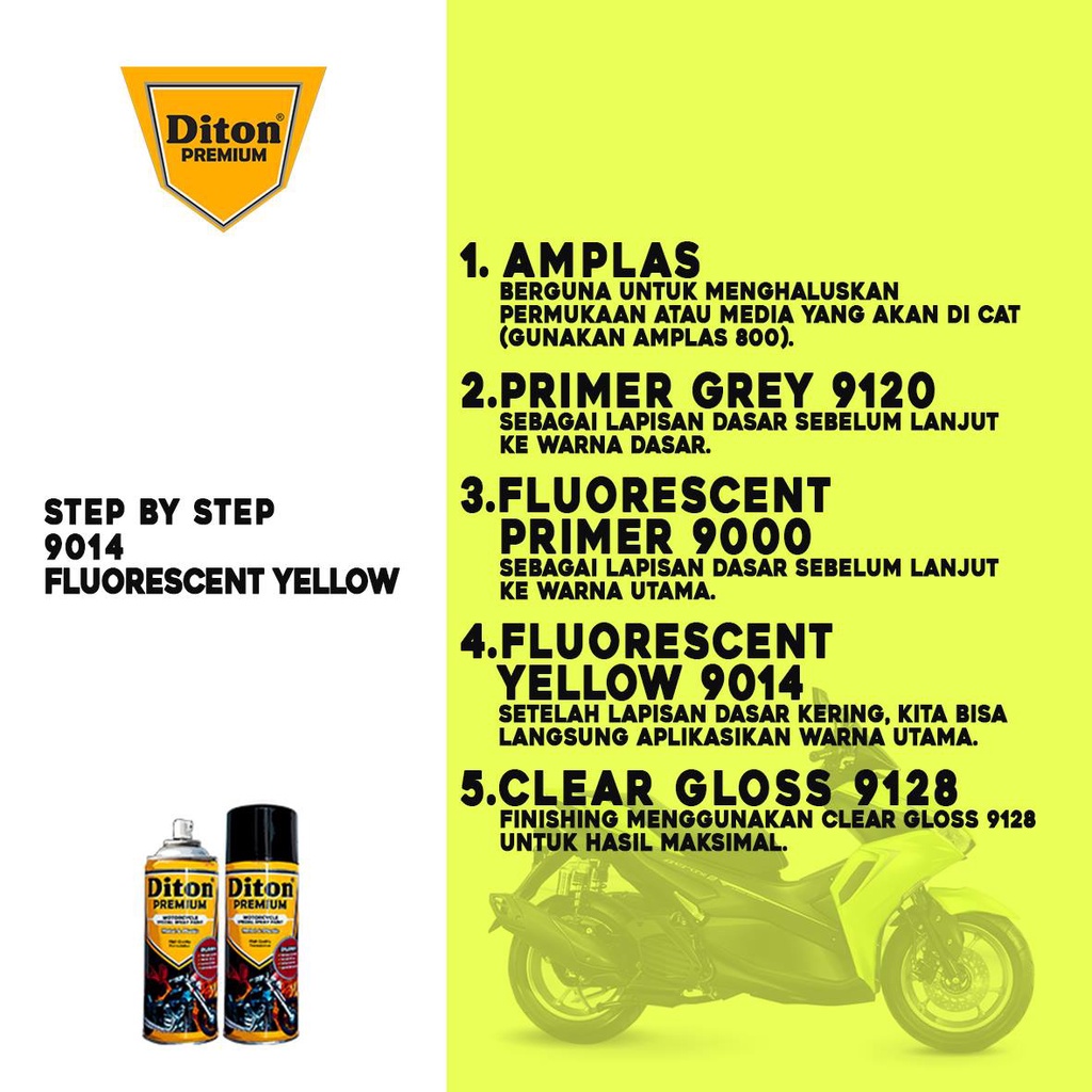 Pilox Diton Premium Fluorescent Yellow 9014 400ml Warna Kuning Stabilo Cat Pilok Pylox Nyala Terang