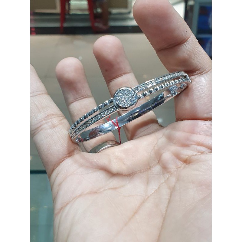 gelang bangle emas putih bundar list dua simple