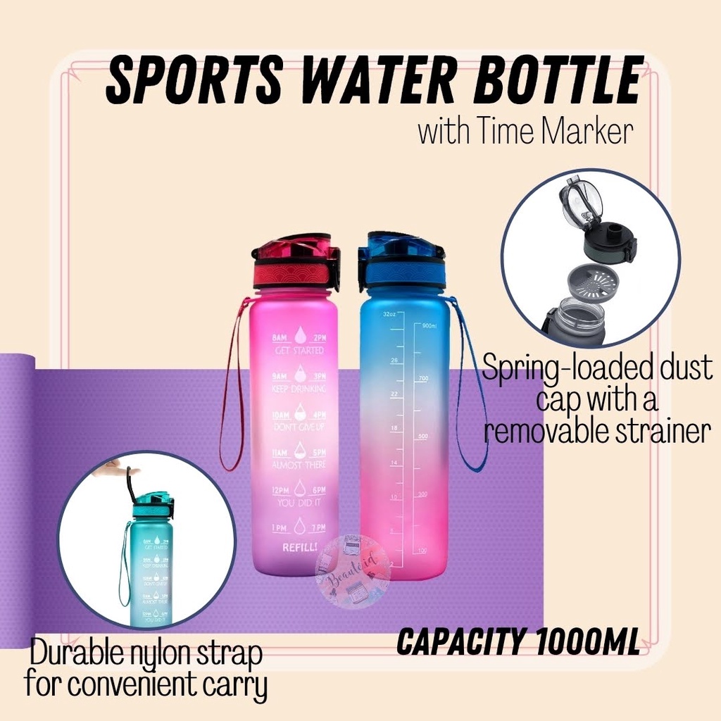 Botol Minum Plastik BPA Free Tabung Jumbo Leakproof Frosted Portable Bottle Untuk Travel Sekolah Kantor Kapasitas Besar Kopi Teh Susu Juice Air Aesthetic - 1000ml