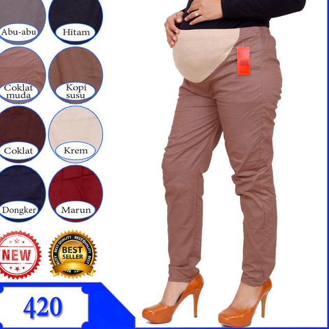 Celana kerja ibu hamil bahan katun twill strech - Cokelat