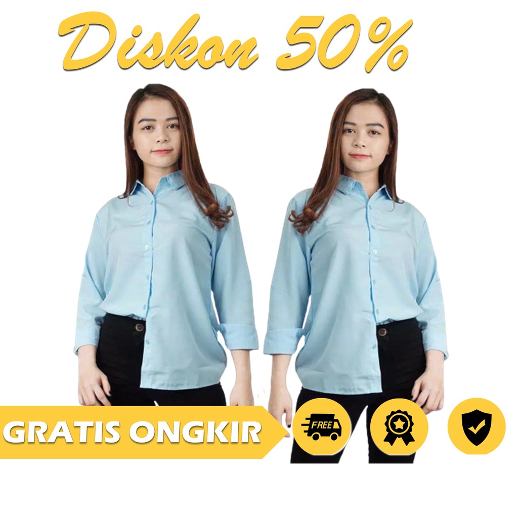 Kemeja wanita Casual Bahan Premium Polos Atasan Murah Varian Warna Size M L XL  Lengan Panjang Ld 96
