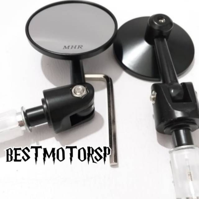 Spion Jalu Bulat Bar End Universal MHR Mirror Kaca Cembung CNC Hitam