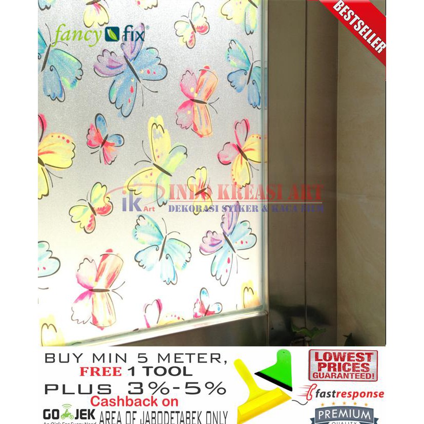 TERMURAAH MURAH STICKER - STIKER KACA FILM SANDBLAST MOTIF KUPU WARNA