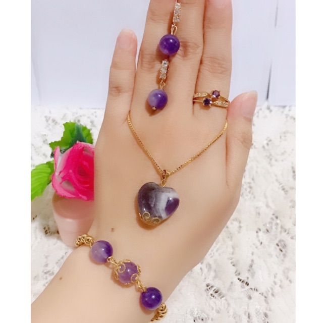 set giok permata giok ungu lapis emas 88