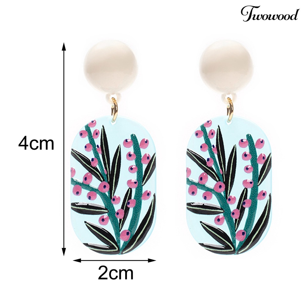 1 Pasang Anting Stud Desain Print Bunga Tiga Dimensi Warna Terang Untuk Wanita