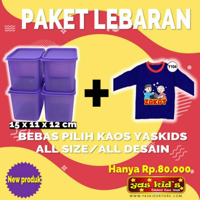 paket lebaran boks kotak container makanan plus kaos anak yaskids