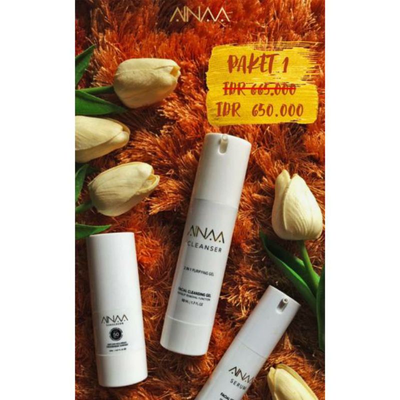 AINAA BEAUTY ESSENTIAL CARE ( SERUM + CLEANSER + SUNSCREEN )