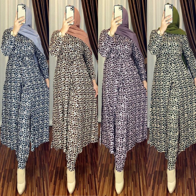 LEOPARD FULL ONE SET PUSAT GROSIR BAJU WANITA CANTIK BUSUI JUMBO TERMURAH MEDAN MACAN RAYON VISCOSE