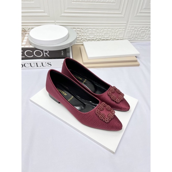 sepatu flat shoes wanita terbaru kekinian pesta LOUISDEAR sepatu Flat bahan satin 2 cm B71