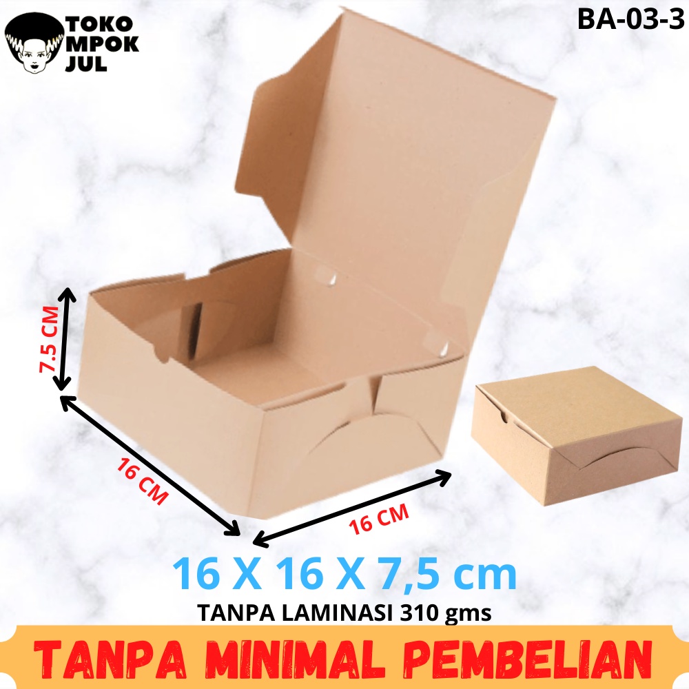 

TANPA MINIMUM - Kardus Box Dus Kotak Nasi Kue Snack Berkat Besek Catering Katering 16x16x7,5 cm 310 gms