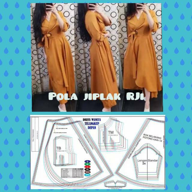 pola baju pola jahit DRESS WANITA TELANGKUP DEPAN