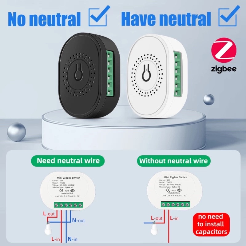 ZigBee Mini Wifi Smart Switch On-Off Breaker Neutral Line 16A TMZ02L IOS Android