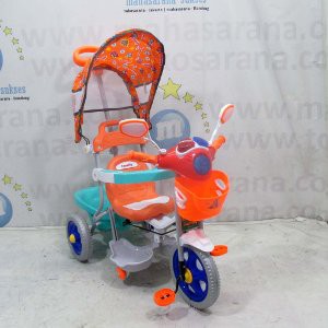 Sepeda Roda Tiga Anak Family Police Musik Melodi   Lampu Ban Besar Tongkat Dorong Kemudi Kanopi Bab