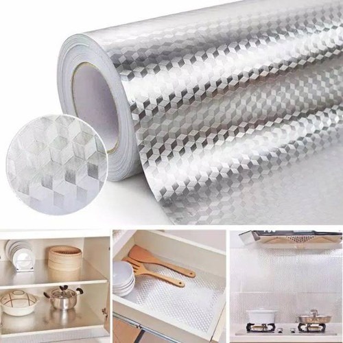 Stiker Dapur Aluminium Foil Anti Minyak waterproof / Wallstiker Dinding Uk 100cmx60cm