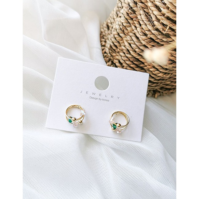 LRC Anting Tusuk Fashion Green Multi-layer Circle Alloy Crystal Ball Earrings D99682