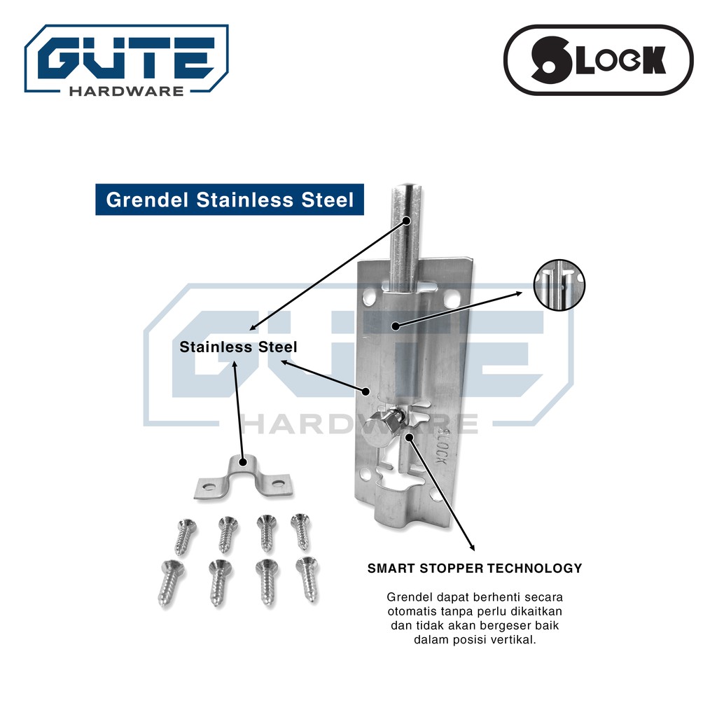 Grendel Pintu / Jendela Stainless Asli Tebal &quot;SLOCK&quot; Berbagai Ukuran