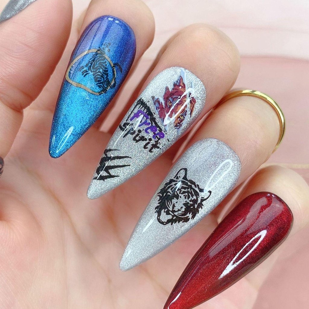 R-bunga Kuku Stiker Transparan Aurora Tangan Aksen Decals