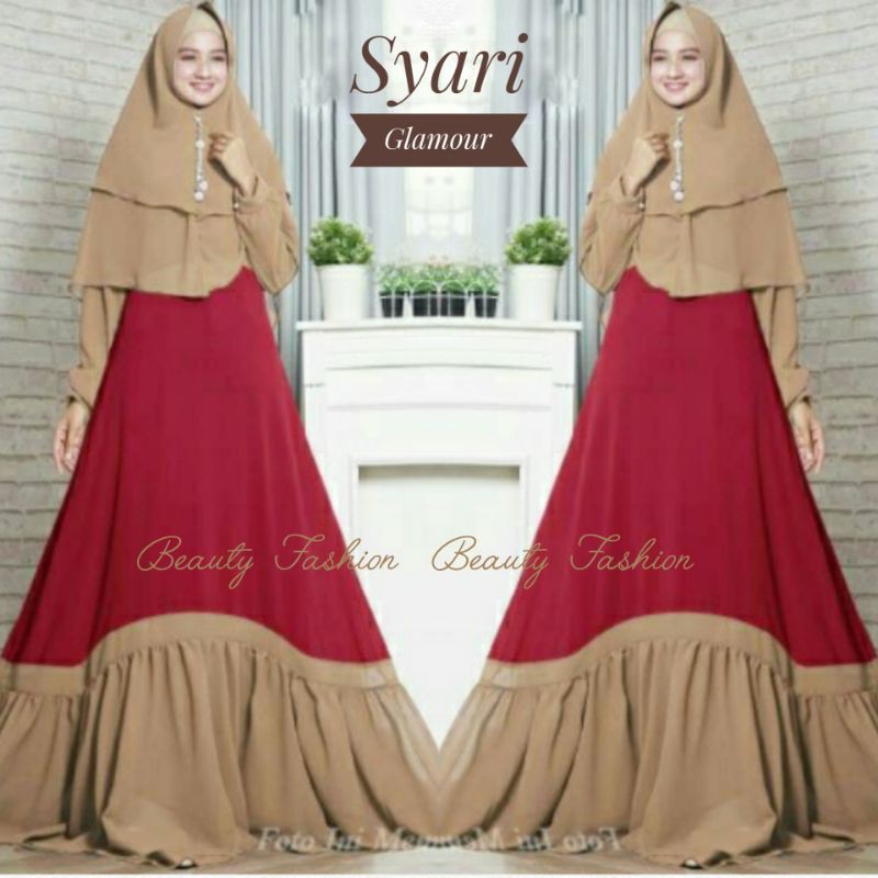 Big sale Gamis  Pesta Syari  Glamour Ceruty Babydoll 2Tone Impor set Khimar