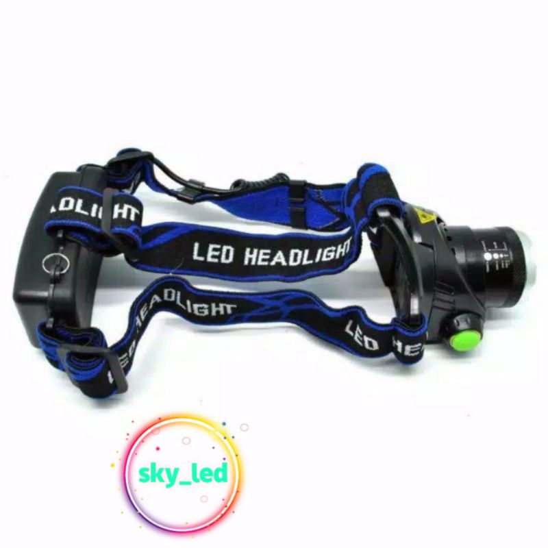 Senter Kepala LED Zoom Super Terang Headlamp LED Cree XML T6 (senter kepala+baterai+chas)   Waterproof Anti Air