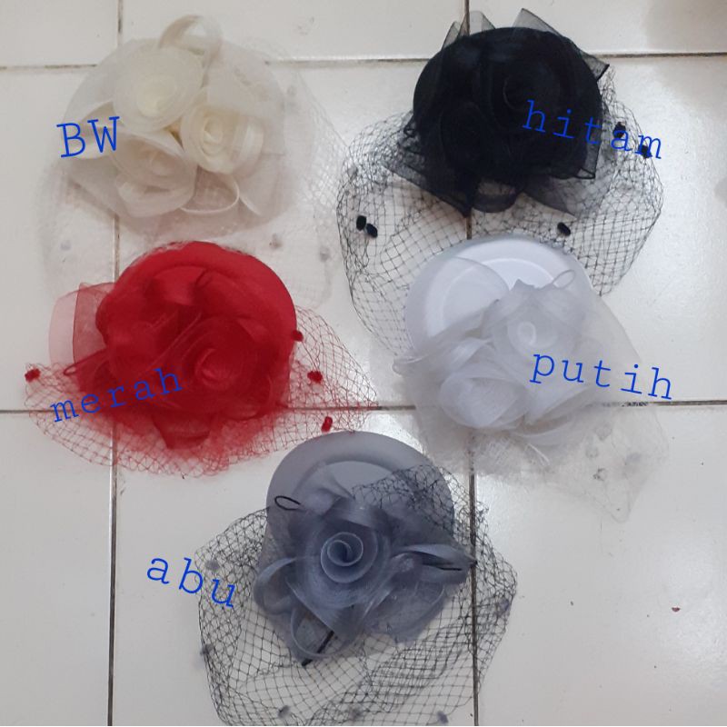 Topi Fascinator 3Bunga-Headpiece  Pesta